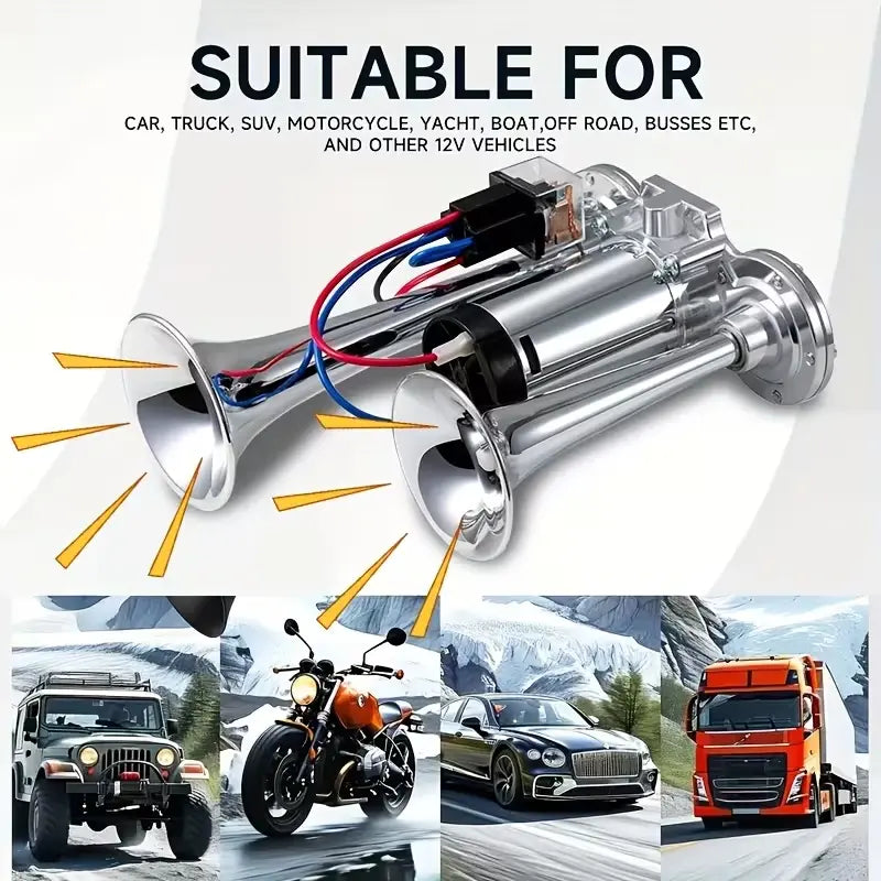 Car & Truck Air Horn – 130dB Dual Trumpets For Instant Safety Blast