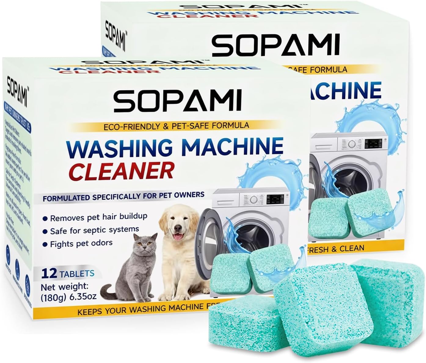 Washing Machine Cleaner Tablets - Enzymatic Hair Dissolving & Odor Eliminating Formula For Pet Owners