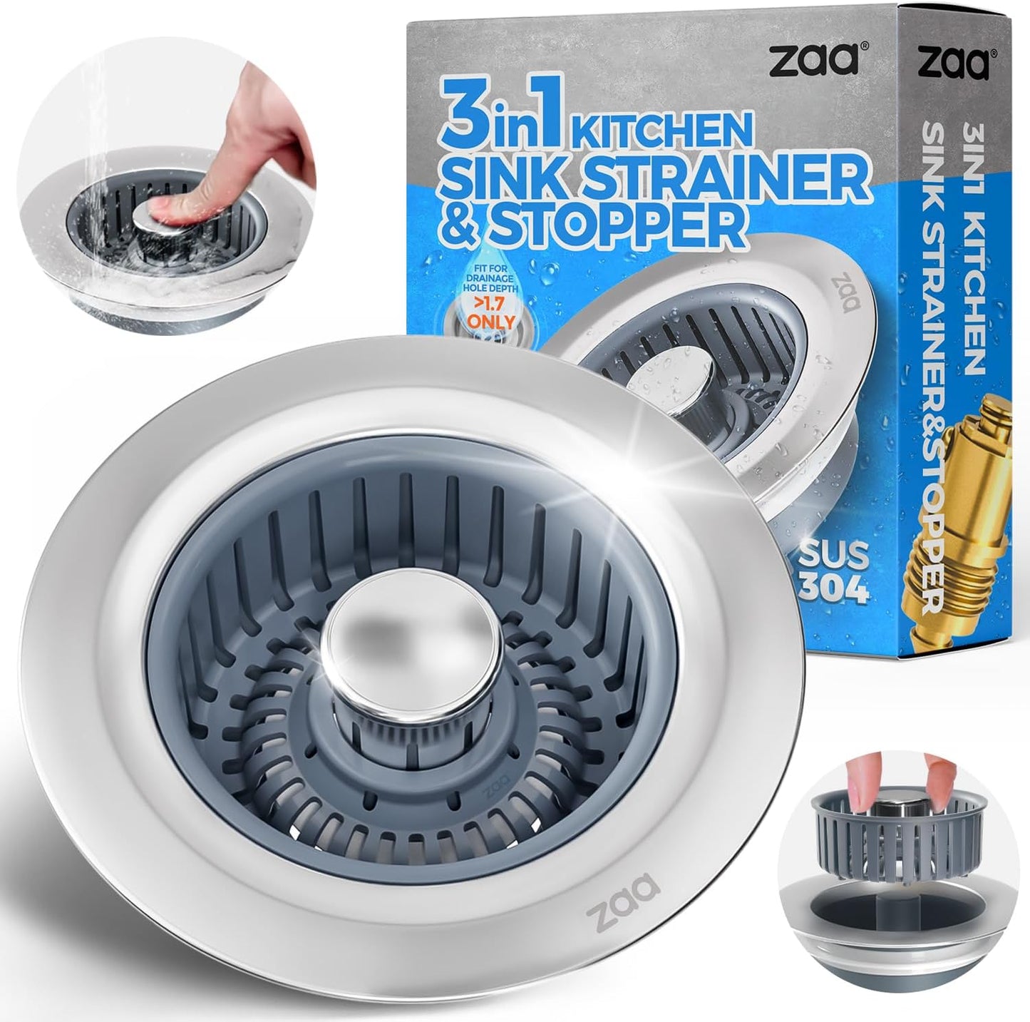 3-in-1 Universal Stainless Steel Sink Strainer & Stopper