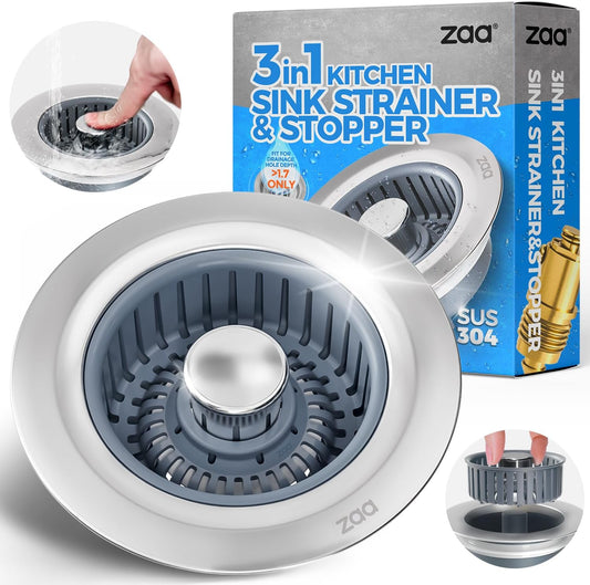 3-in-1 Universal Stainless Steel Sink Strainer & Stopper