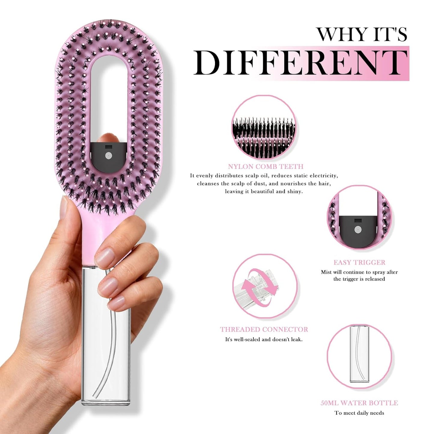 2-in-1 Hydrating Detangler Brush with Built-in Nano Mister