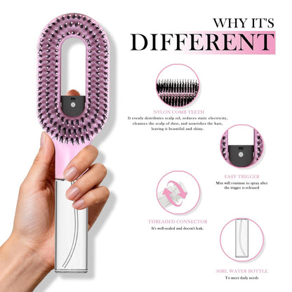 2-in-1 Hydrating Detangler Brush with Built-in Nano Mister