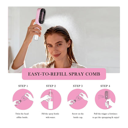 2-in-1 Hydrating Detangler Brush with Built-in Nano Mister