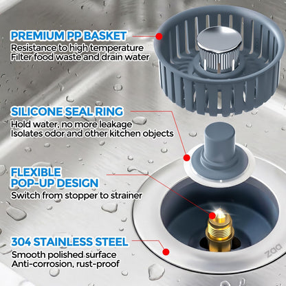 3-in-1 Universal Stainless Steel Sink Strainer & Stopper