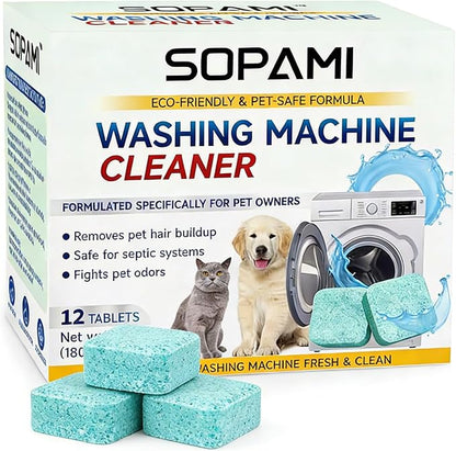 Washing Machine Cleaner Tablets - Enzymatic Hair Dissolving & Odor Eliminating Formula For Pet Owners