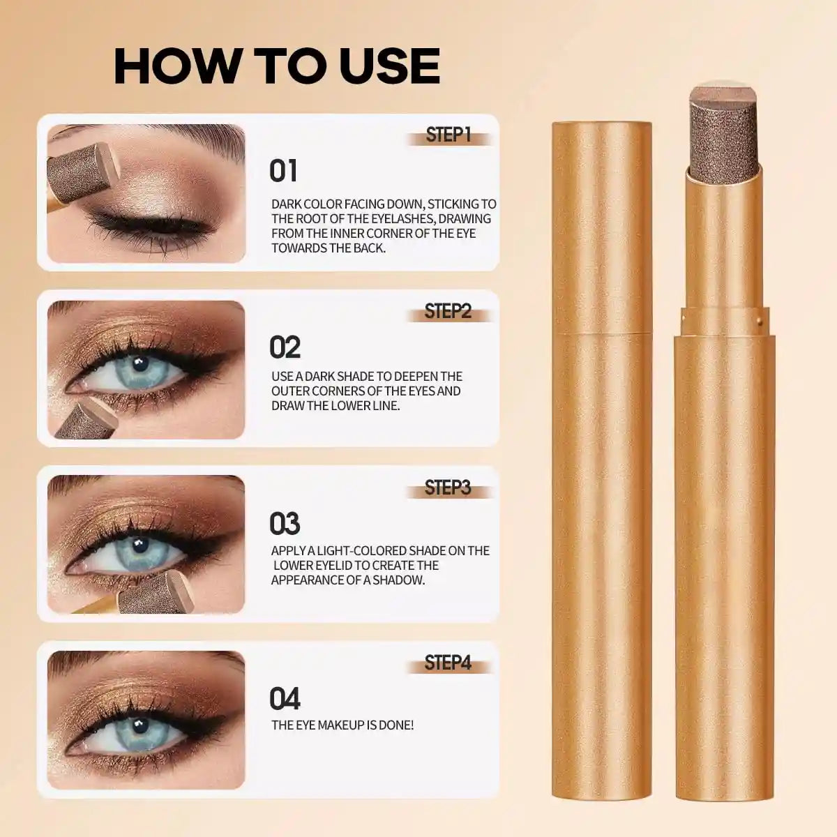 4 Packs 3 Color Eyeshadow Stick – One-Swipe Auto-Gradient Tech For Effortless 3-Second Eye Makeup