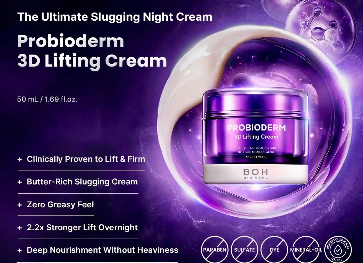 3D Lifting Night Cream – 17-Peptide & Probioderm Complex For Instant Sculpted Radiance
