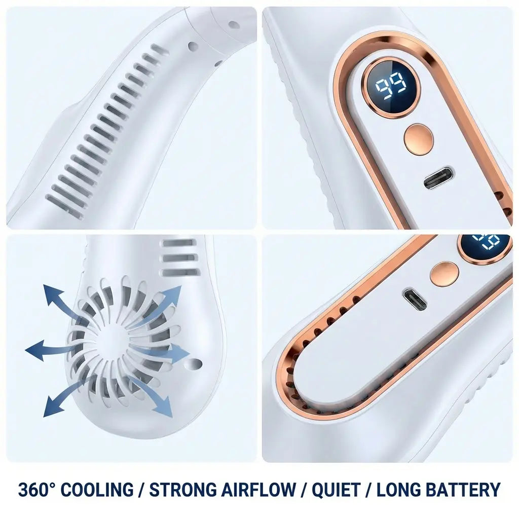 Wearable Neck Fan – 4 Turbo Airflow Channels For Instant Hands-Free Cooling