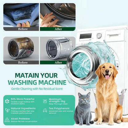 Washing Machine Cleaner Tablets - Enzymatic Hair Dissolving & Odor Eliminating Formula For Pet Owners