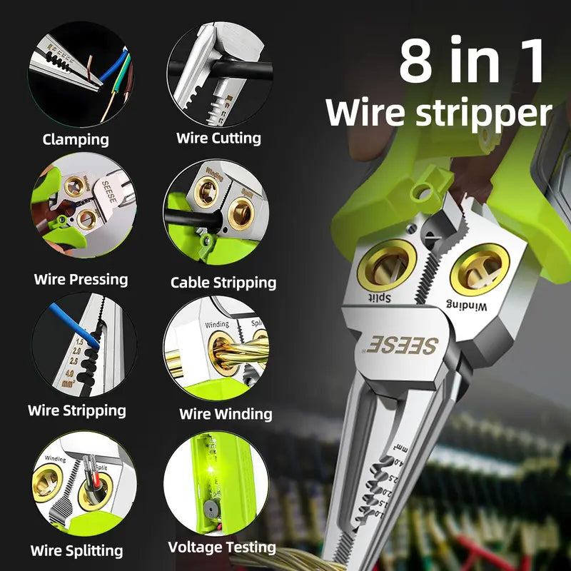 8-in-1 Wire Stripper – Integrated Smart Voltage Tester For Zero-Risk Damage-Free Electrical Work