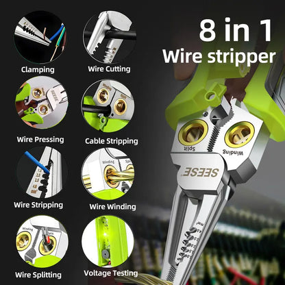 8-in-1 Wire Stripper – Integrated Smart Voltage Tester For Zero-Risk Damage-Free Electrical Work
