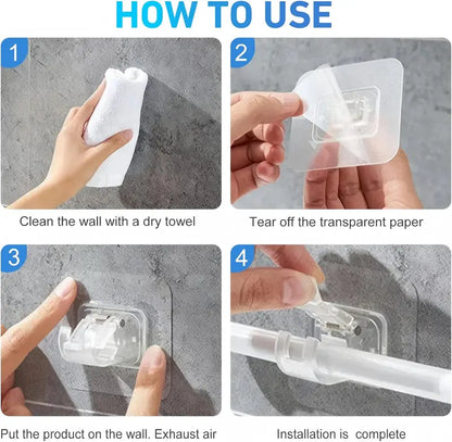 Adhesive Curtain Rod Holders – Drill-Free Spring Clip Mechanism For Damage-Free Wall Mounting
