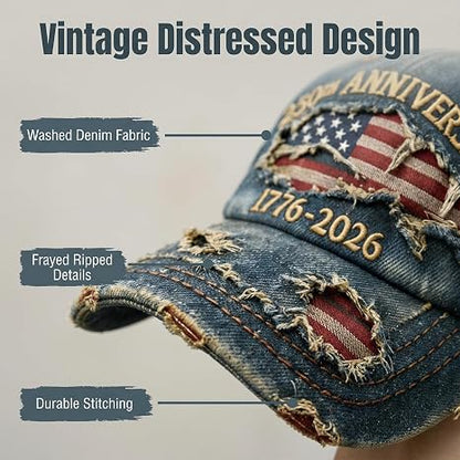 America 250th Anniversary Cap – Vintage Embroidery Patriotic Baseball Hat