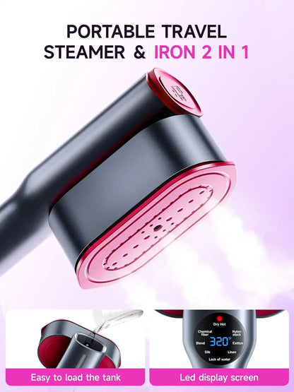 2-in-1 Handheld Iron & Steamer – 90° Swivel Ceramic Soleplate For Instant, Wrinkle-Free Elegance Anywhere