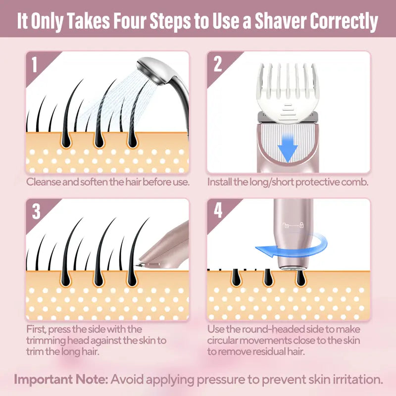 2-in-1 Women's Electric Shaver – Painless Dual-Blade for Smooth Full-Body Grooming