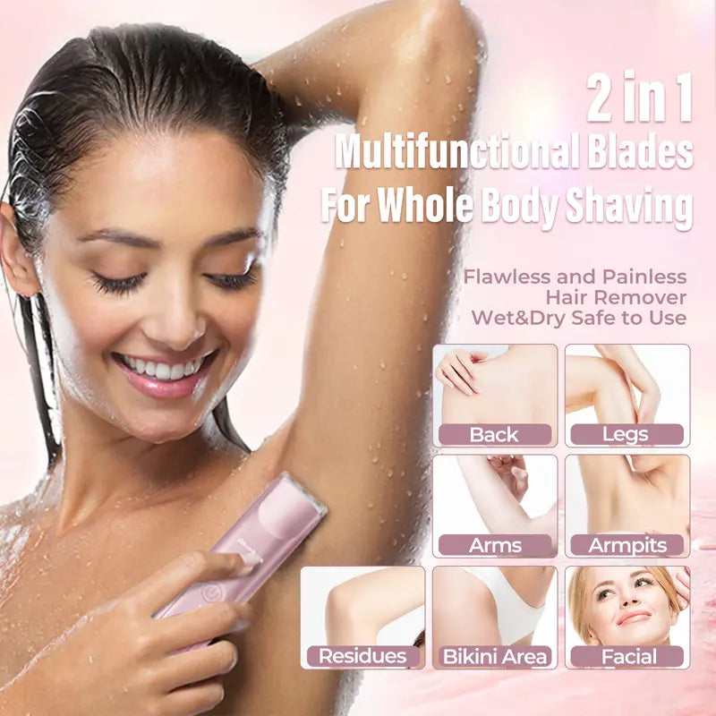 2-in-1 Women's Electric Shaver – Painless Dual-Blade for Smooth Full-Body Grooming