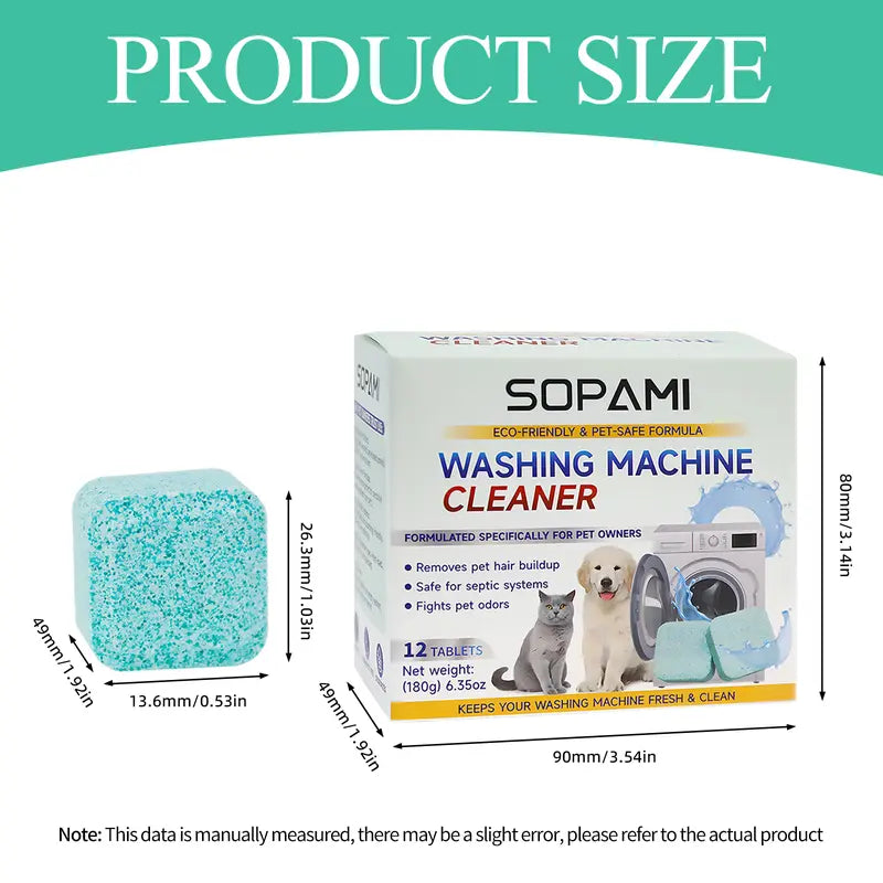Washing Machine Cleaner Tablets - Enzymatic Hair Dissolving & Odor Eliminating Formula For Pet Owners