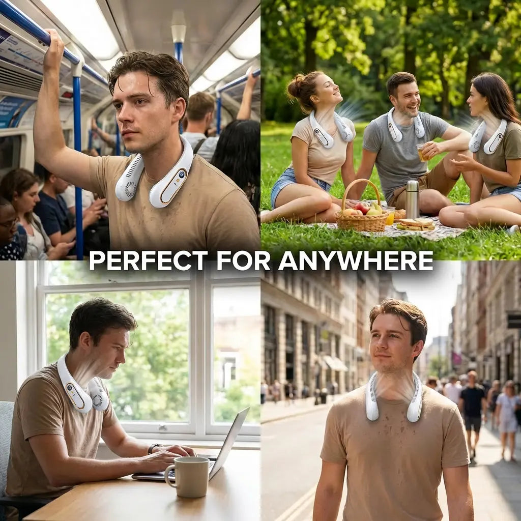 Wearable Neck Fan – 4 Turbo Airflow Channels For Instant Hands-Free Cooling