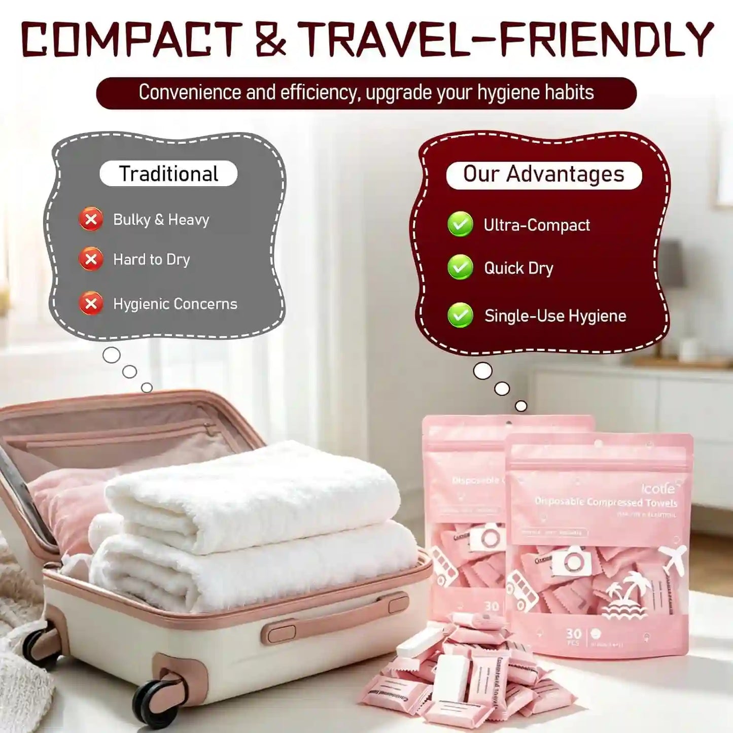 Big Extra-Thick Compressed Towels: Just Add Water For Instant Soft Cleansing Anywhere