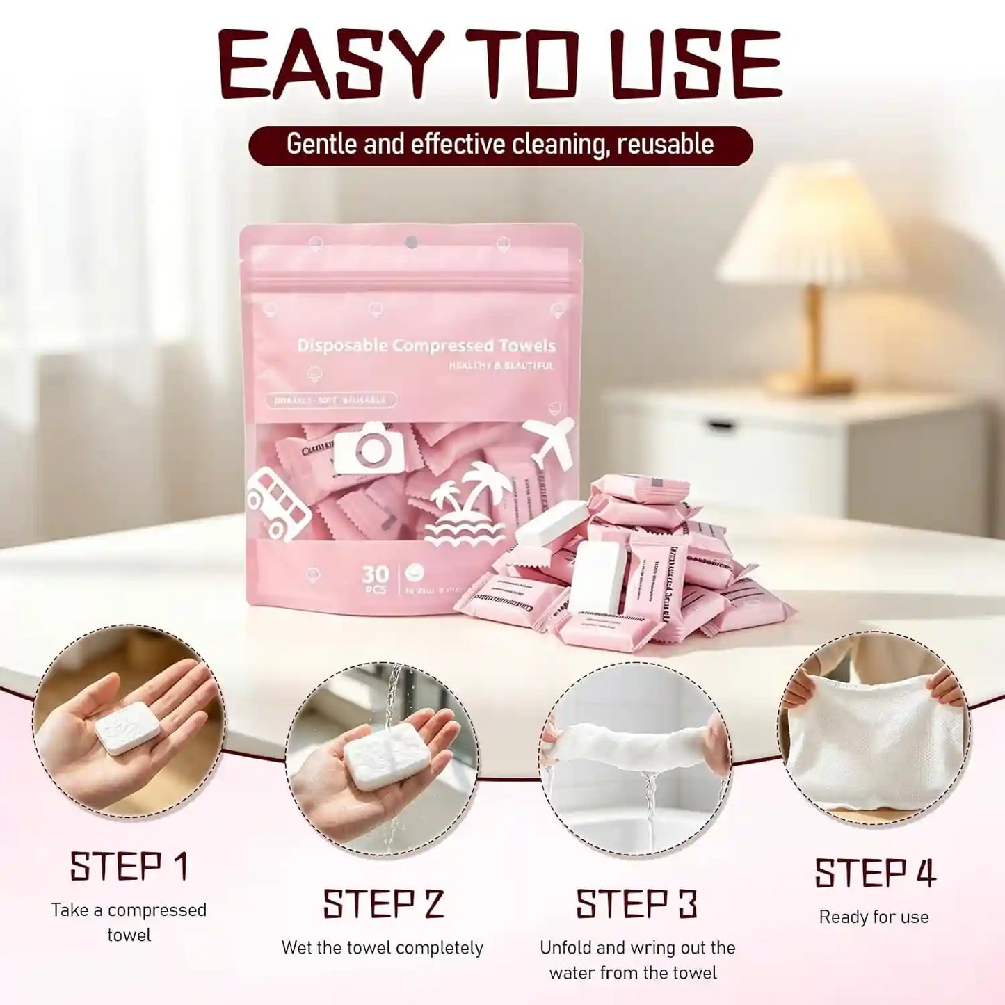 Big Extra-Thick Compressed Towels: Just Add Water For Instant Soft Cleansing Anywhere