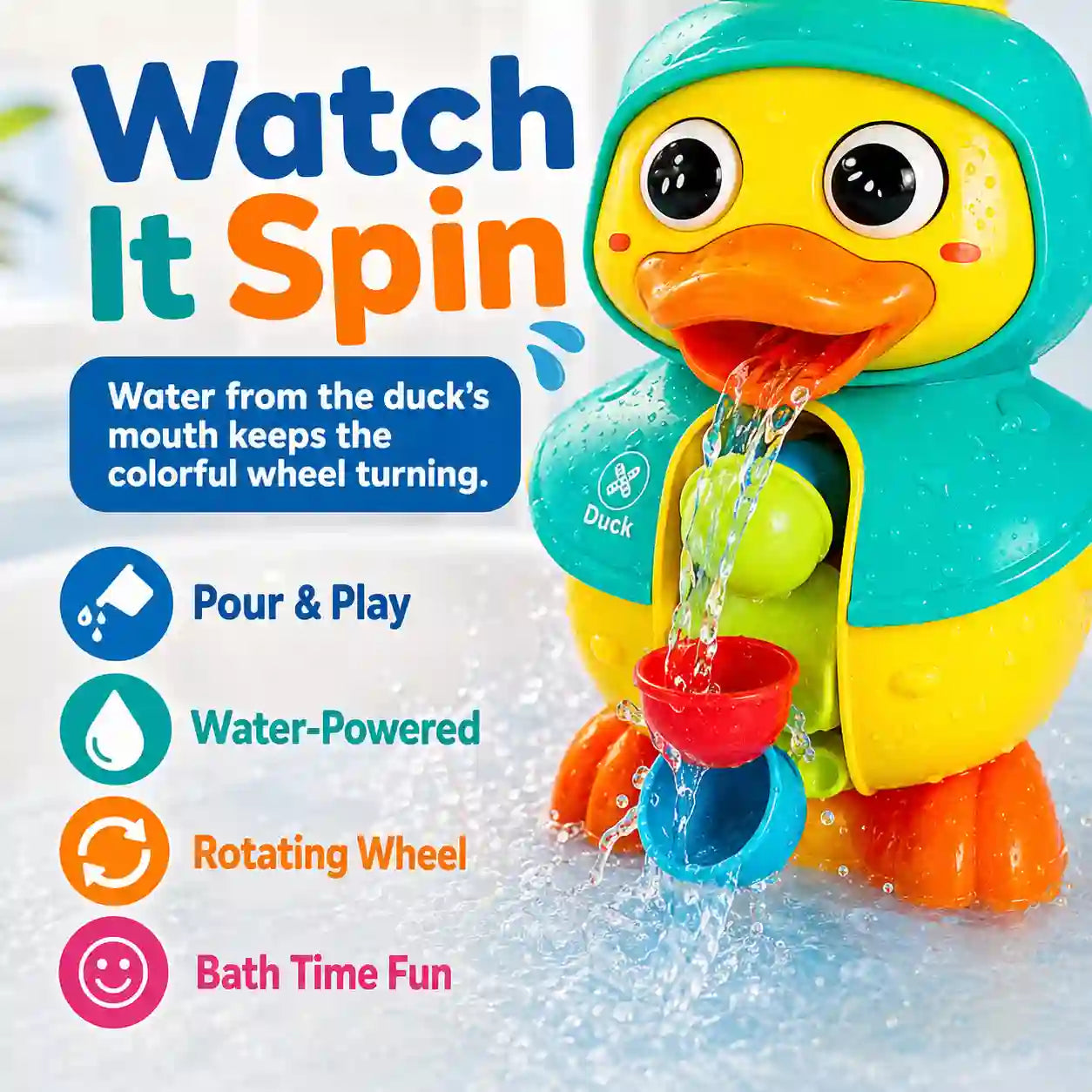 Water Wheel Pitcher Toy – Gravity-Fed Spinning Action For Endless Bath Fun & Sensory Development