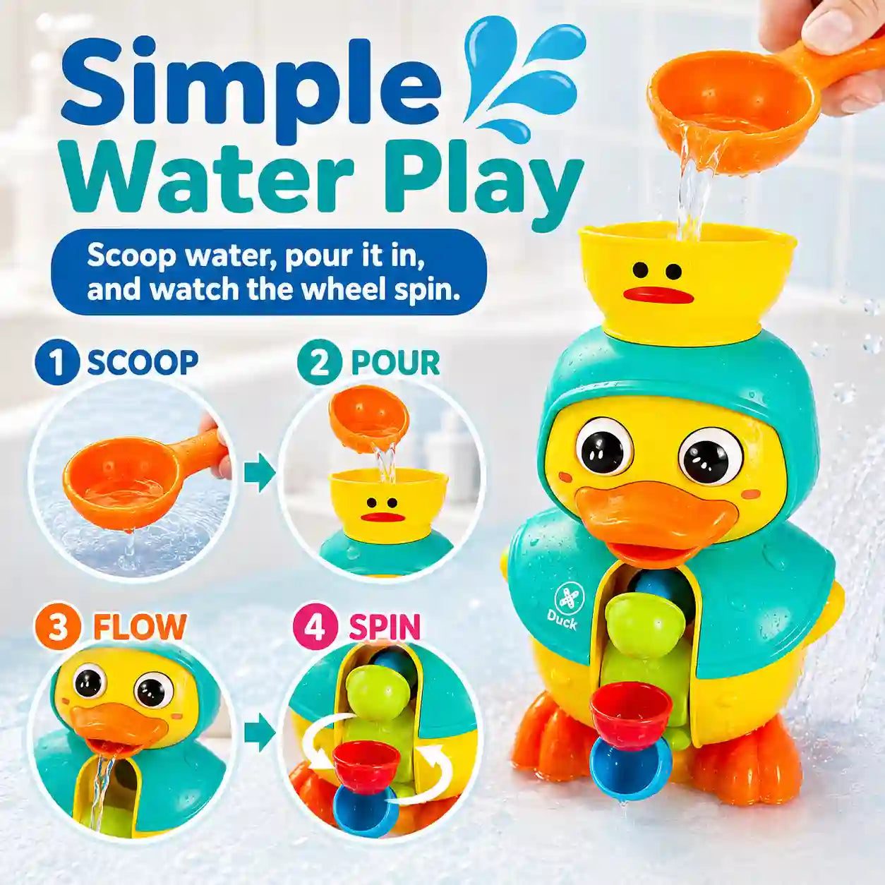 Water Wheel Pitcher Toy – Gravity-Fed Spinning Action For Endless Bath Fun & Sensory Development