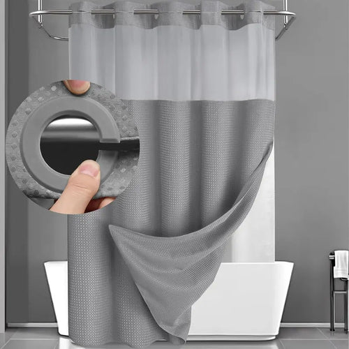 Heavyweight Waffle Weave Shower Curtain – No-Hook Snap-On Design For Effortless Setup & Easy Cleaning